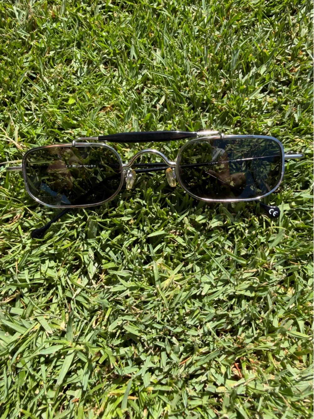 VTG l.a. Eyeworks Pine 405 Silver Black Low Profile Wire Sunglasses Artsy GUC